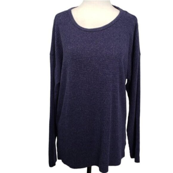 Aerie Waffle Knit Long Sleeve Top Hi Low Hem Purple Blue Women's Medium Casual - Picture 1 of 9